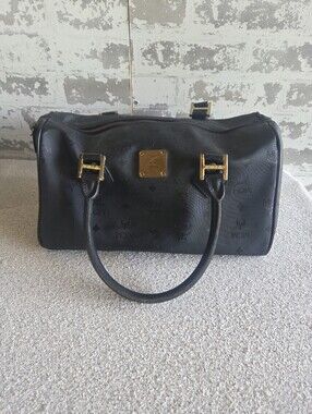 Vintage MCM Black Visetos Monogram Boston Satchel